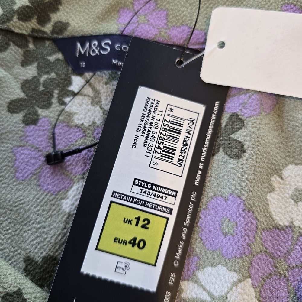 M & S Collectons Floral Lavender Olive Green 3/4 Sleeve Blouse 8 - Picture 8 of 12